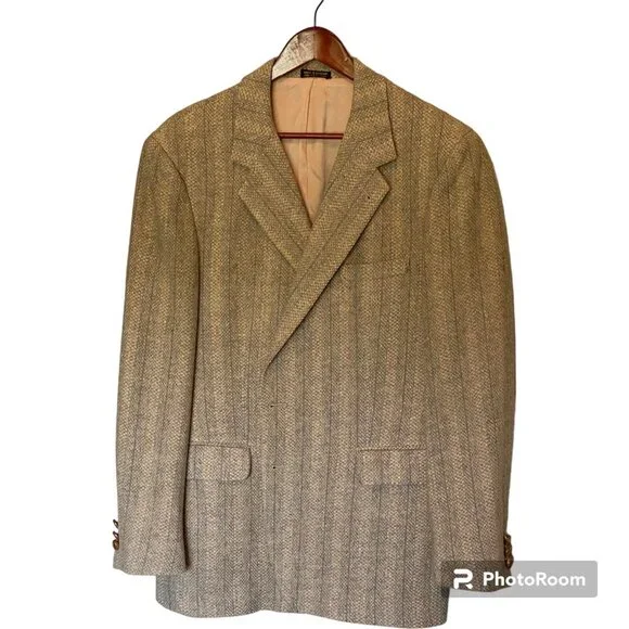 Egon Von Furstenberg Beige Tan Wool TweedBlazer 2 Button Men's 44R Vintage
